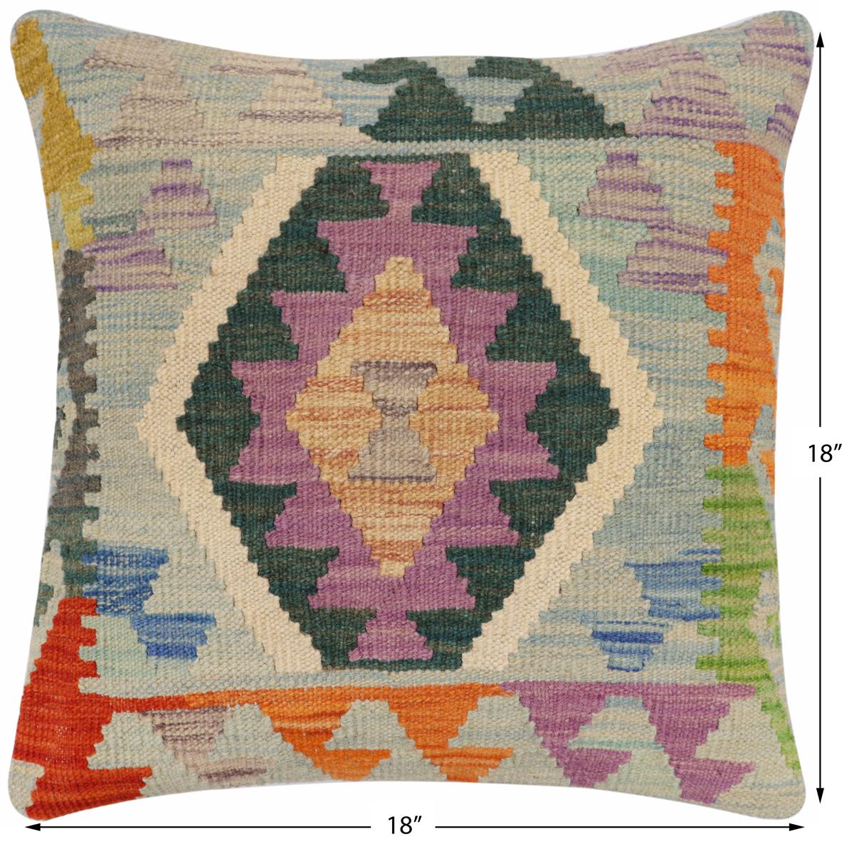 handmade Traditional Pillow Blue Green Hand-Woven SQUARE 100% WOOL Hand woven turkish pillow2 x 2