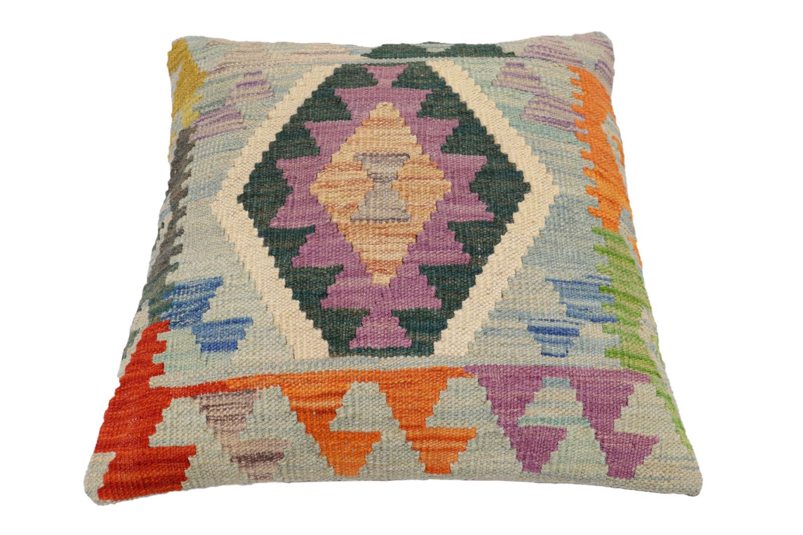 handmade Traditional Pillow Blue Green Hand-Woven SQUARE 100% WOOL Hand woven turkish pillow2 x 2