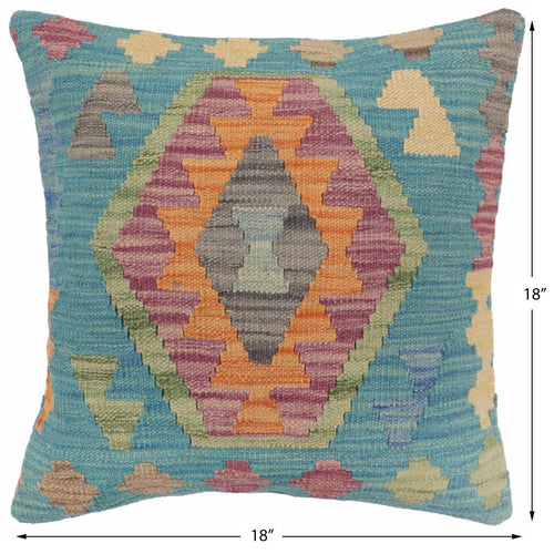 handmade Traditional Pillow Blue Gray Hand-Woven SQUARE 100% WOOL Hand woven turkish pillow2 x 2