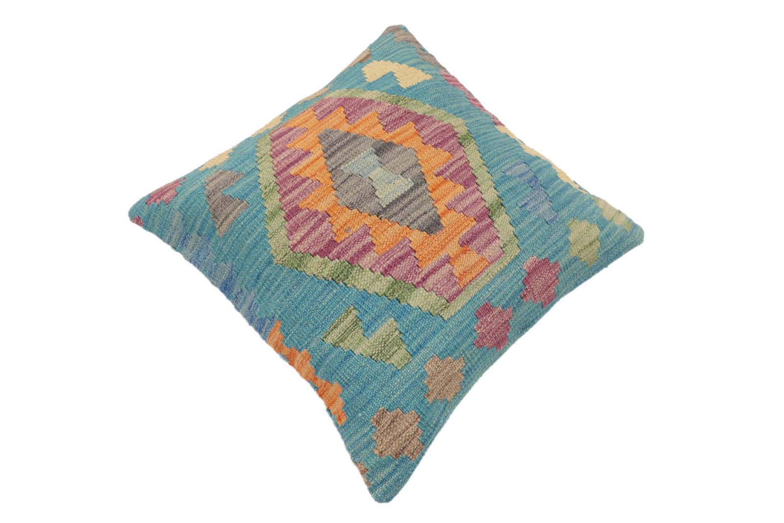 handmade Traditional Pillow Blue Gray Hand-Woven SQUARE 100% WOOL Hand woven turkish pillow2 x 2