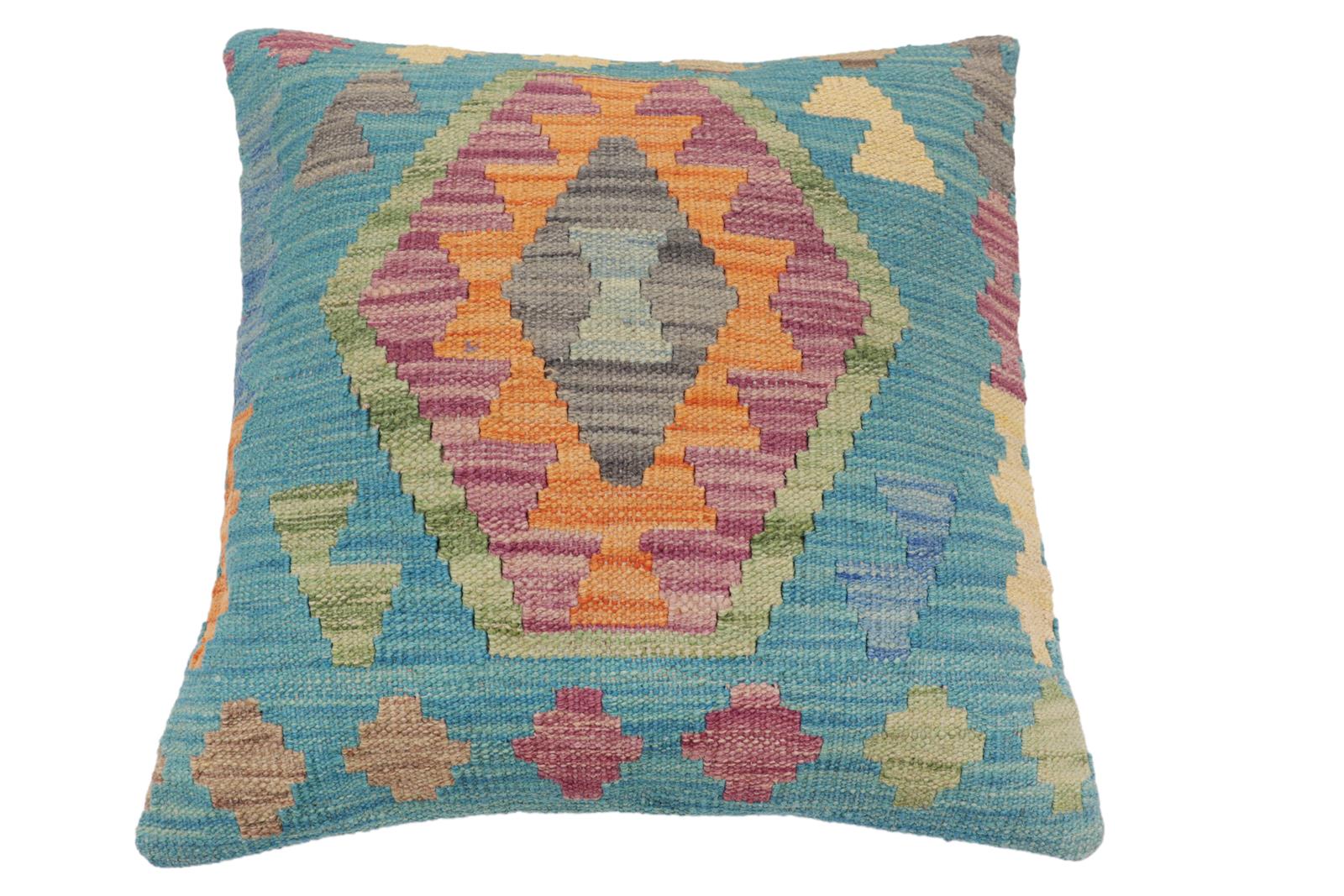 handmade Traditional Pillow Blue Gray Hand-Woven SQUARE 100% WOOL Hand woven turkish pillow2 x 2