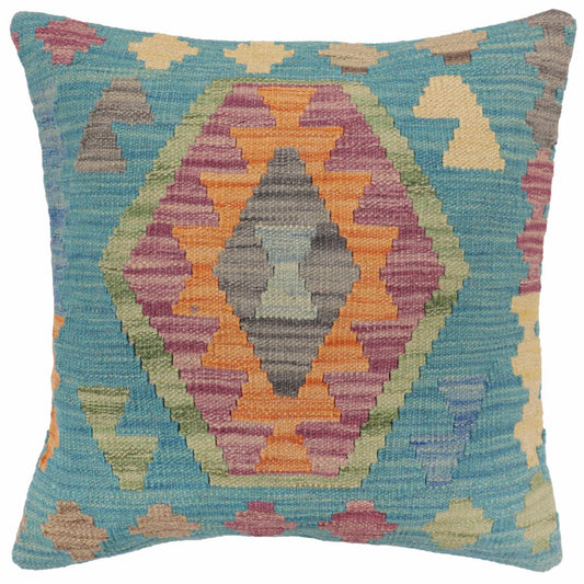 handmade Traditional Pillow Blue Gray Hand-Woven SQUARE 100% WOOL Hand woven turkish pillow2 x 2