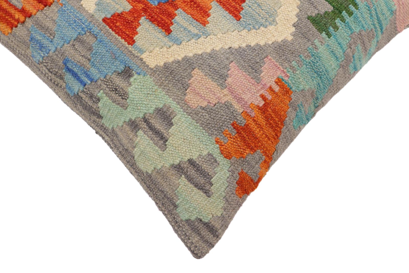 handmade Traditional Pillow Gray Rust Hand-Woven SQUARE 100% WOOL Hand woven turkish pillow2 x 2