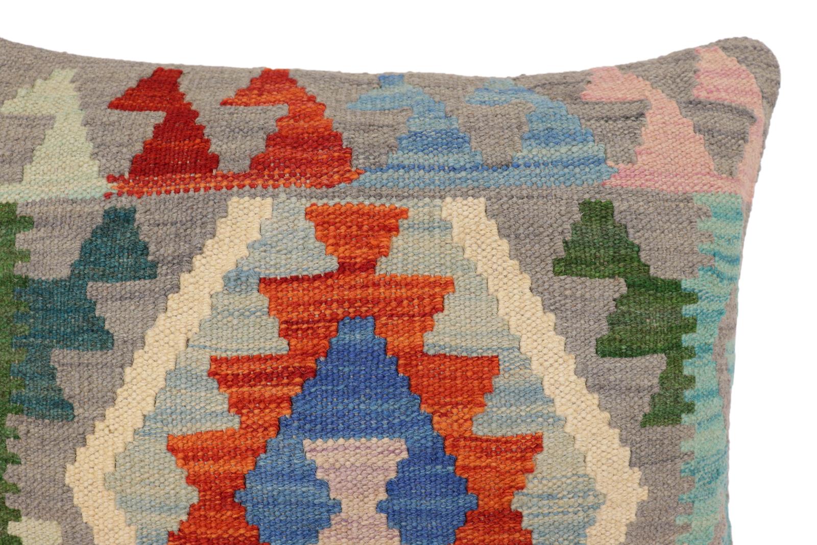 handmade Traditional Pillow Gray Rust Hand-Woven SQUARE 100% WOOL Hand woven turkish pillow2 x 2