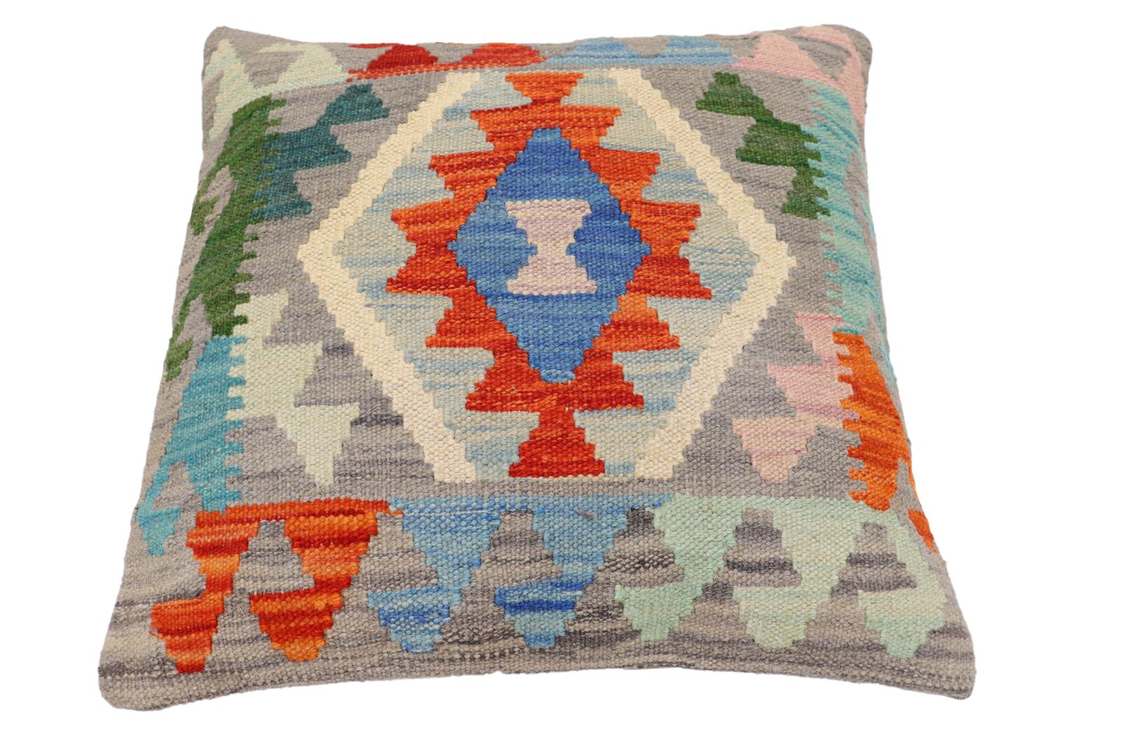 handmade Traditional Pillow Gray Rust Hand-Woven SQUARE 100% WOOL Hand woven turkish pillow2 x 2