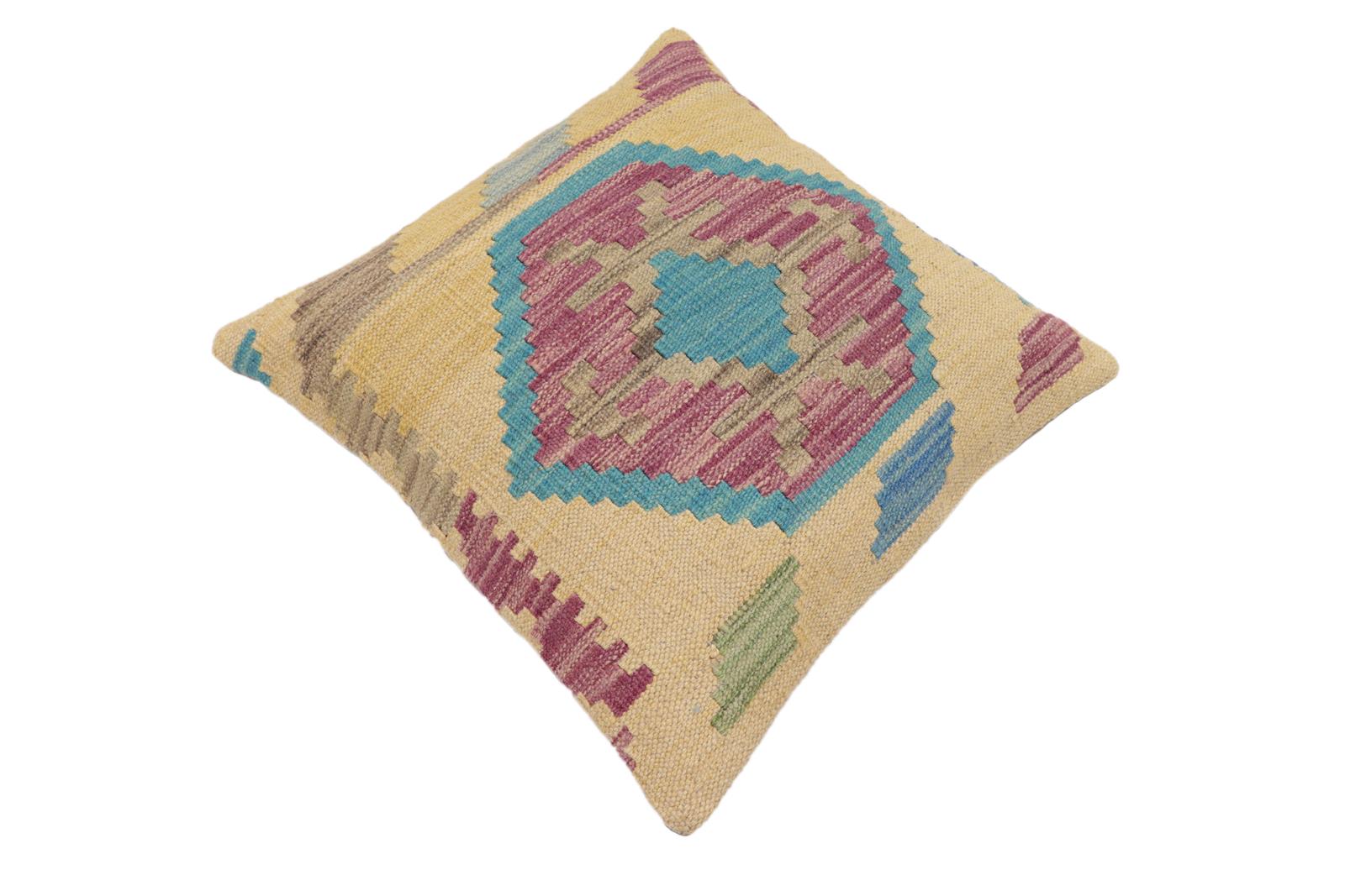 handmade Traditional Pillow Blue Gray Hand-Woven SQUARE 100% WOOL Hand woven turkish pillow2 x 2