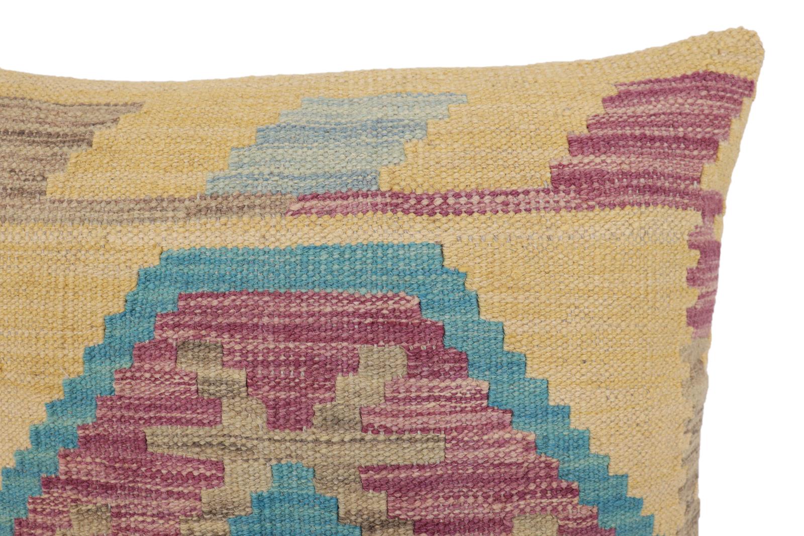 handmade Traditional Pillow Blue Gray Hand-Woven SQUARE 100% WOOL Hand woven turkish pillow2 x 2