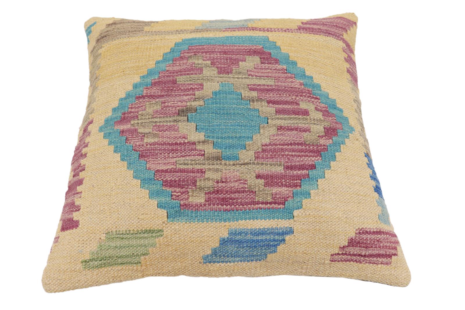 handmade Traditional Pillow Blue Gray Hand-Woven SQUARE 100% WOOL Hand woven turkish pillow2 x 2