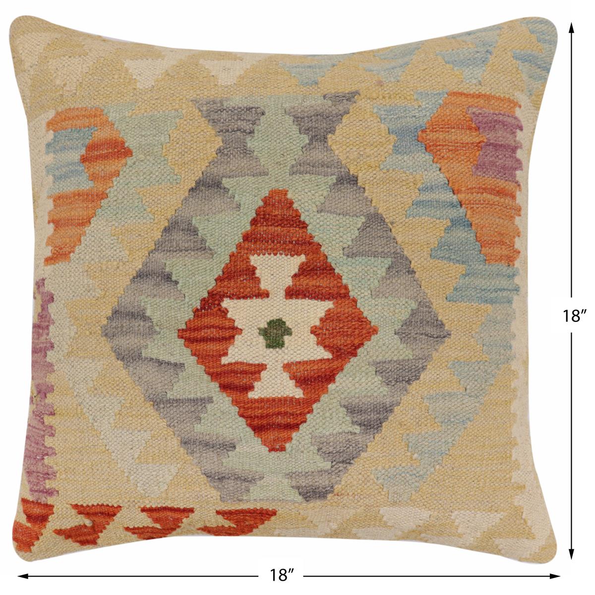 handmade Traditional Pillow Rust Blue Hand-Woven SQUARE 100% WOOL Hand woven turkish pillow2 x 2