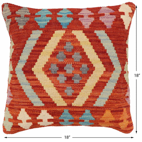handmade Traditional Pillow Rust Blue Hand-Woven SQUARE 100% WOOL Hand woven turkish pillow2 x 2