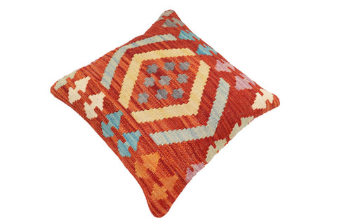 handmade Traditional Pillow Rust Blue Hand-Woven SQUARE 100% WOOL Hand woven turkish pillow2 x 2