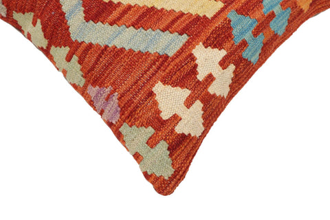 handmade Traditional Pillow Rust Blue Hand-Woven SQUARE 100% WOOL Hand woven turkish pillow2 x 2