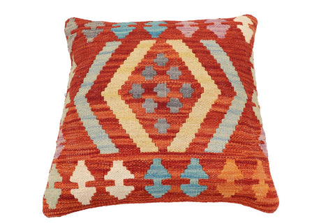 handmade Traditional Pillow Rust Blue Hand-Woven SQUARE 100% WOOL Hand woven turkish pillow2 x 2