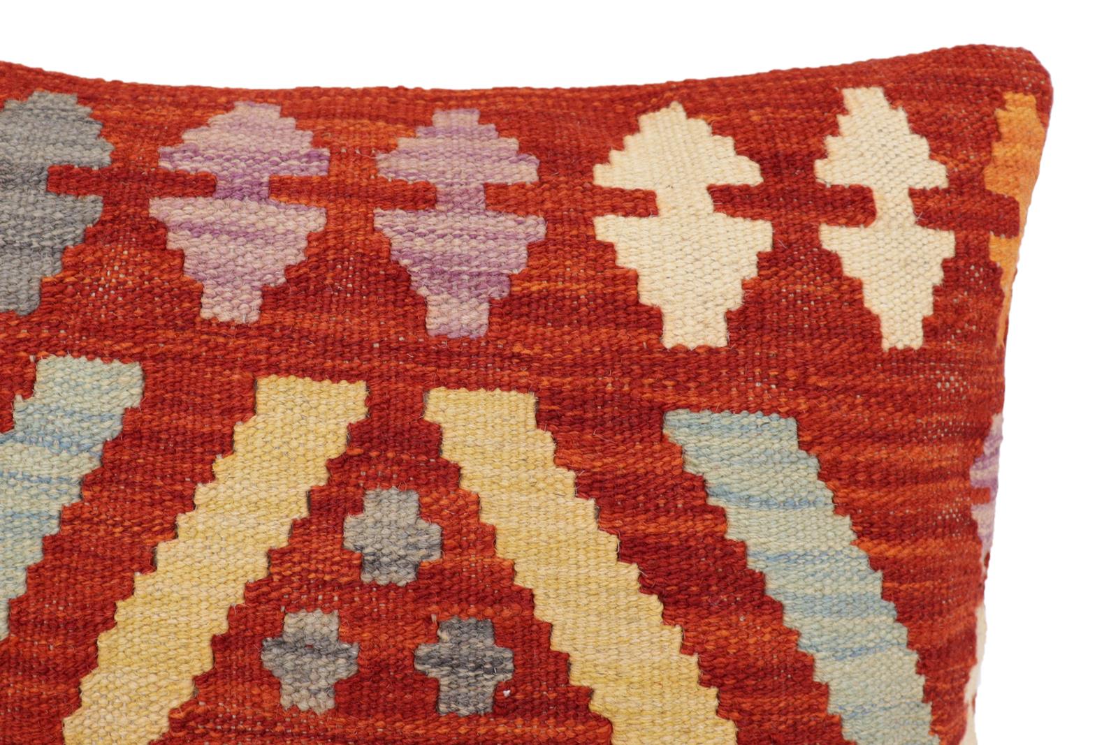 handmade Traditional Pillow Rust Blue Hand-Woven SQUARE 100% WOOL Hand woven turkish pillow2 x 2
