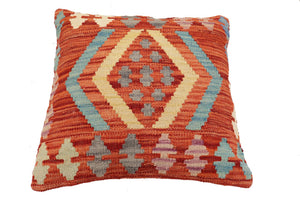 handmade Traditional Pillow Rust Blue Hand-Woven SQUARE 100% WOOL Hand woven turkish pillow2 x 2