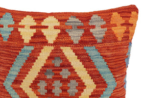 handmade Traditional Pillow Rust Blue Hand-Woven SQUARE 100% WOOL Hand woven turkish pillow2 x 2