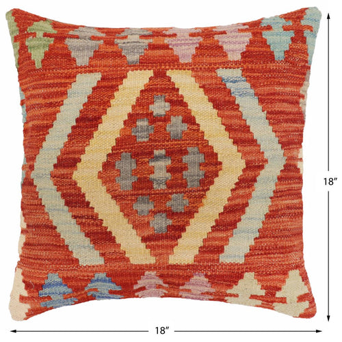 handmade Traditional Pillow Rust Blue Hand-Woven SQUARE 100% WOOL Hand woven turkish pillow2 x 2