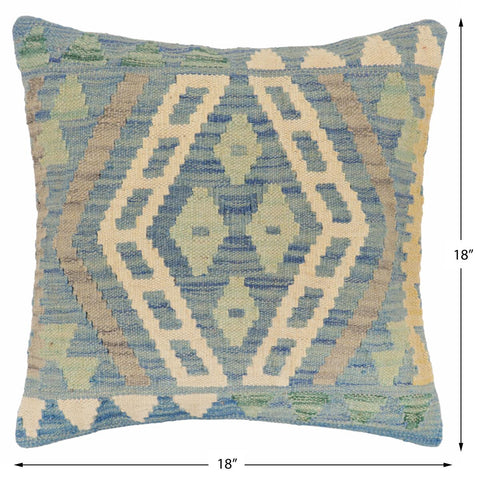 handmade Traditional Pillow Blue Beige Hand-Woven SQUARE 100% WOOL Hand woven turkish pillow2 x 2