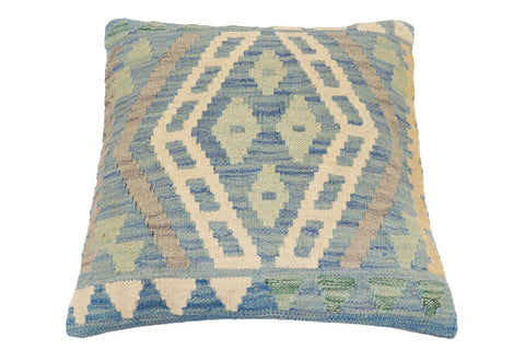 handmade Traditional Pillow Blue Beige Hand-Woven SQUARE 100% WOOL Hand woven turkish pillow2 x 2