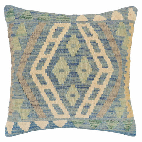 handmade Traditional Pillow Blue Beige Hand-Woven SQUARE 100% WOOL Hand woven turkish pillow2 x 2