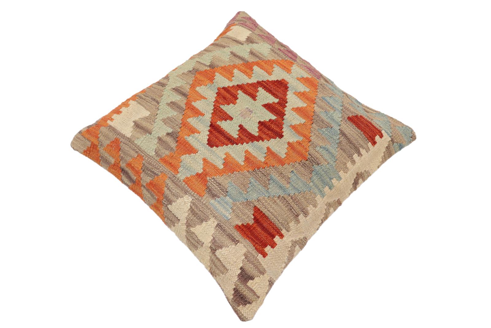 handmade Traditional Pillow Rust Blue Hand-Woven SQUARE 100% WOOL Hand woven turkish pillow2 x 2