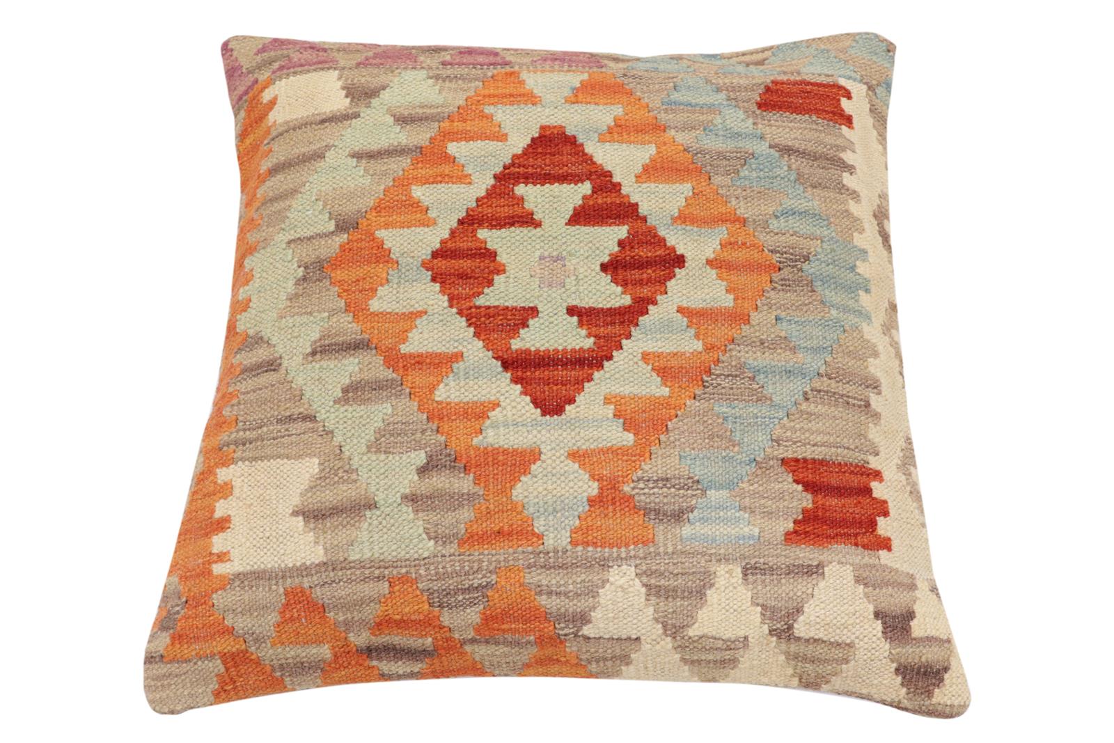 handmade Traditional Pillow Rust Blue Hand-Woven SQUARE 100% WOOL Hand woven turkish pillow2 x 2