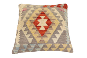 handmade Traditional Pillow Gray Rust Hand-Woven SQUARE 100% WOOL Hand woven turkish pillow2 x 2