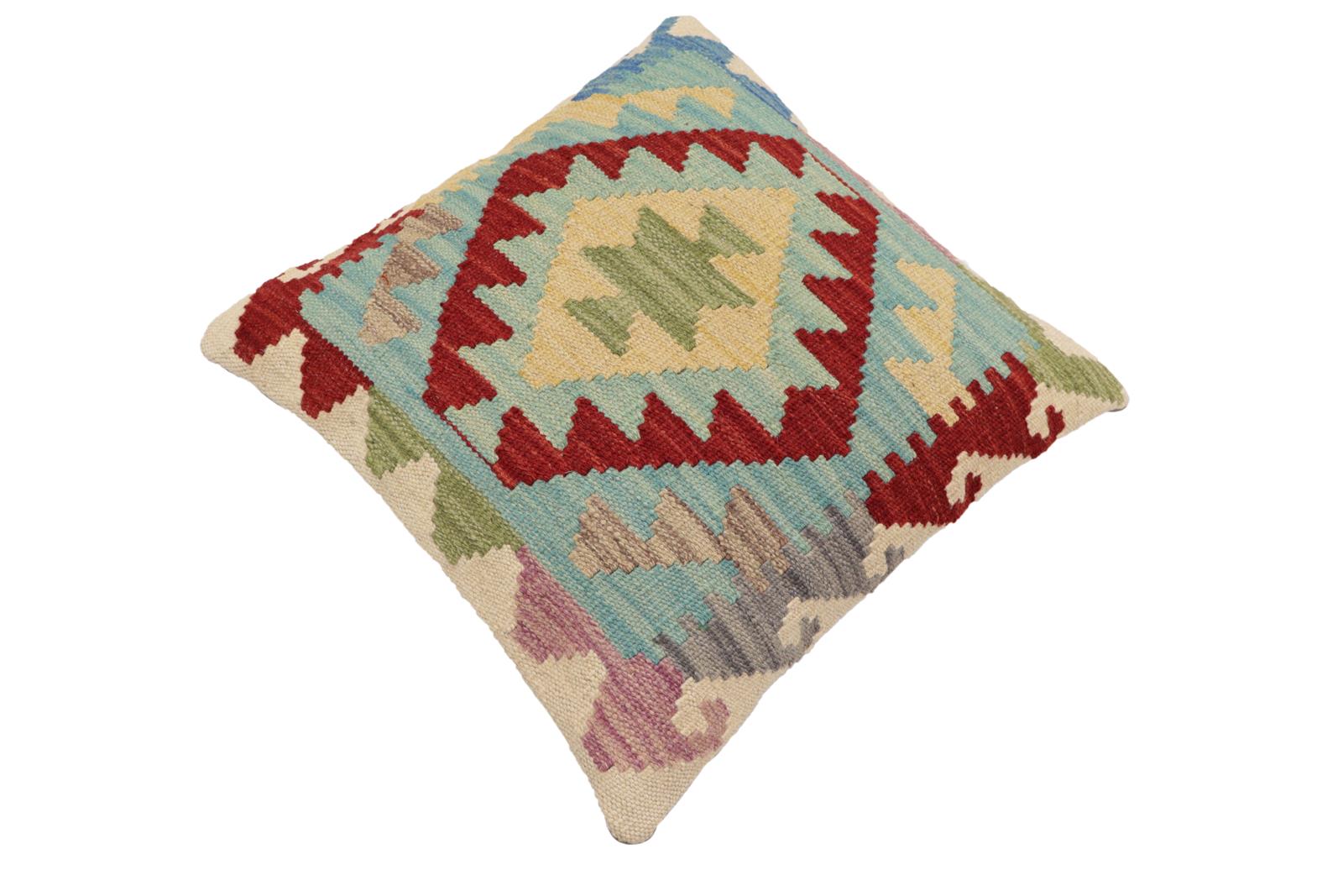 handmade Traditional Pillow Blue Red Hand-Woven SQUARE 100% WOOL Hand woven turkish pillow2 x 2