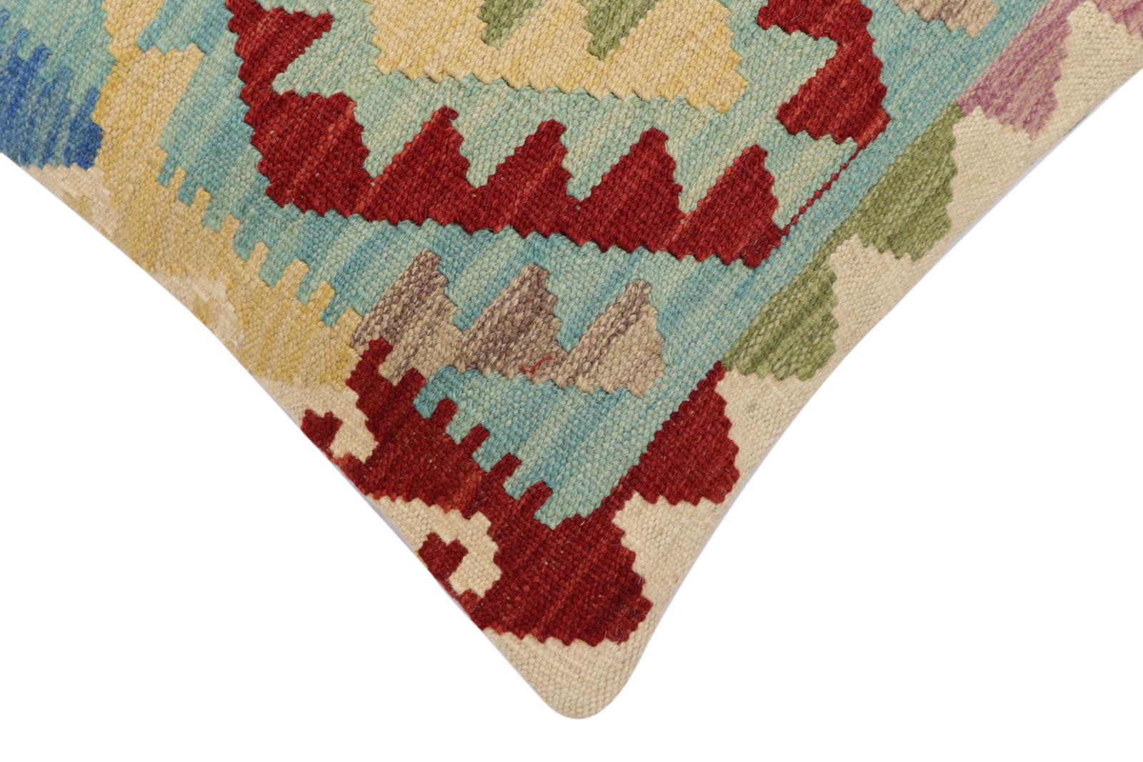 handmade Traditional Pillow Blue Red Hand-Woven SQUARE 100% WOOL Hand woven turkish pillow2 x 2