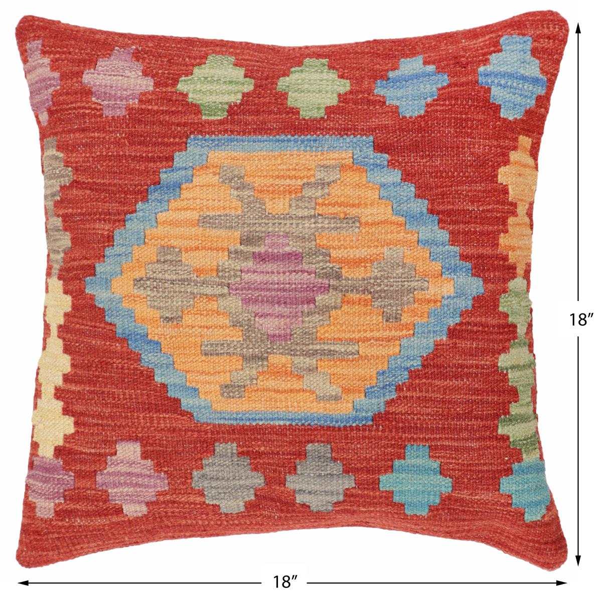 handmade Traditional Pillow Red Blue Hand-Woven SQUARE 100% WOOL Hand woven turkish pillow2 x 2