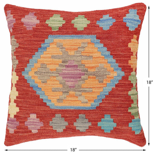 handmade Traditional Pillow Red Blue Hand-Woven SQUARE 100% WOOL Hand woven turkish pillow2 x 2