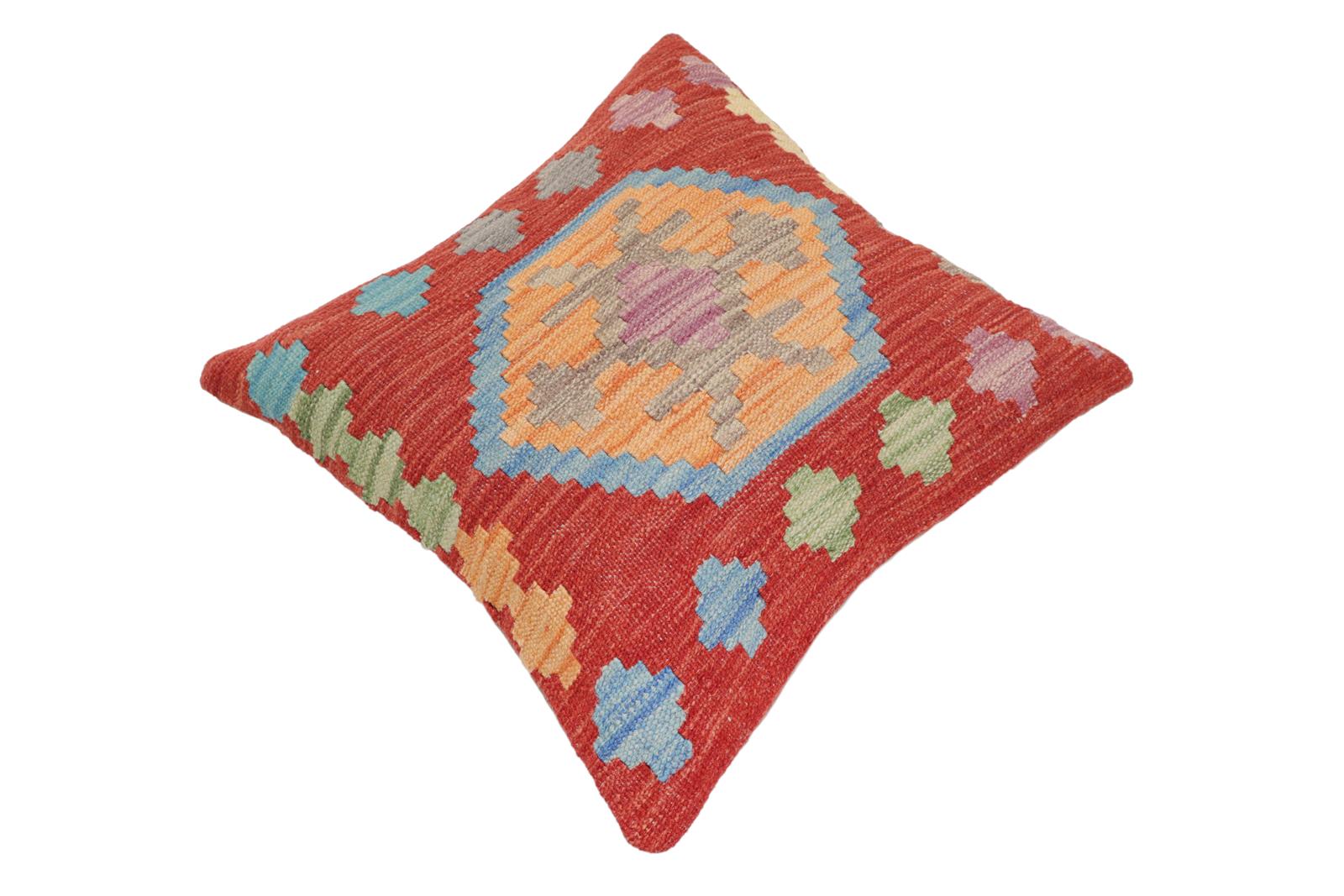 handmade Traditional Pillow Red Blue Hand-Woven SQUARE 100% WOOL Hand woven turkish pillow2 x 2