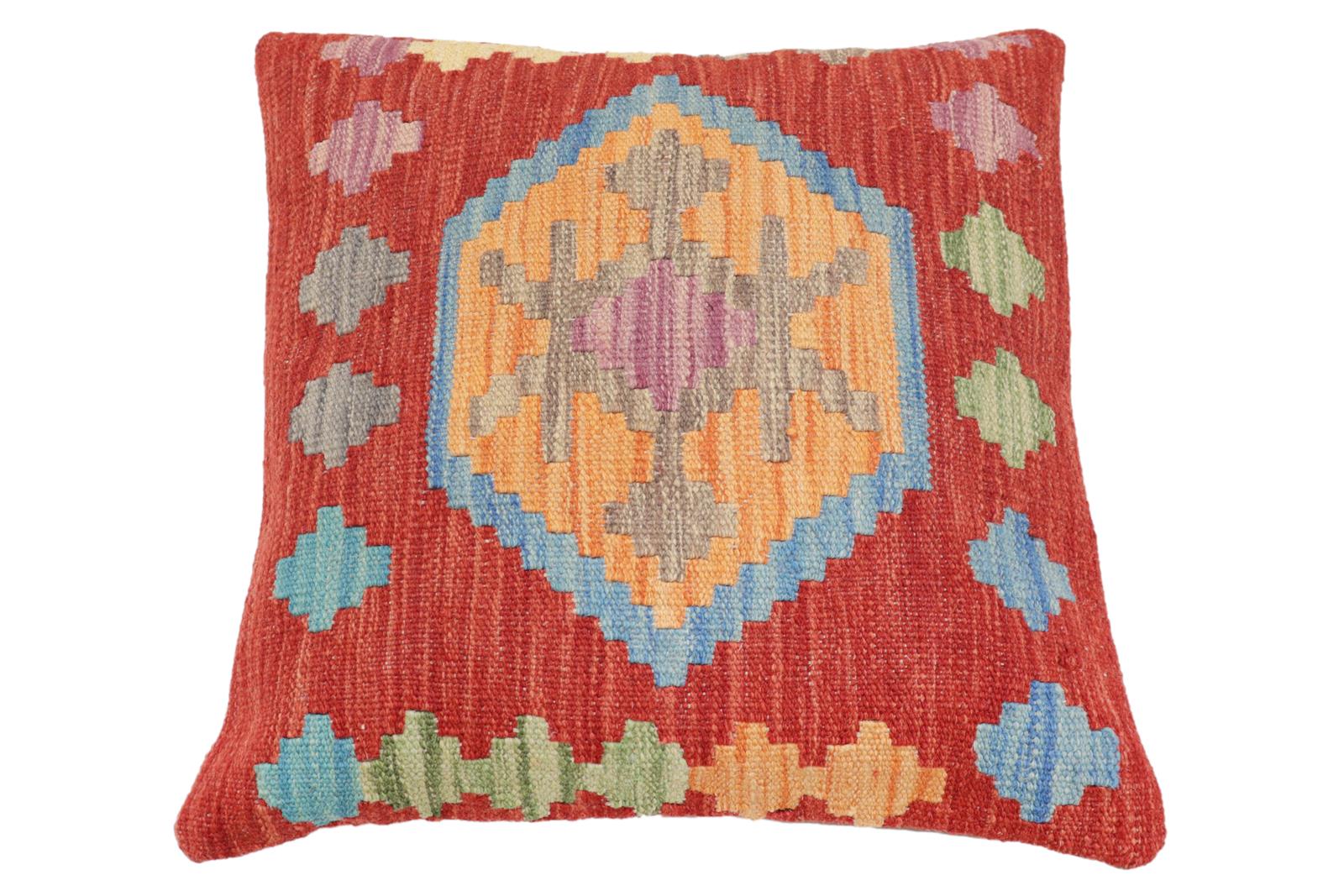 handmade Traditional Pillow Red Blue Hand-Woven SQUARE 100% WOOL Hand woven turkish pillow2 x 2