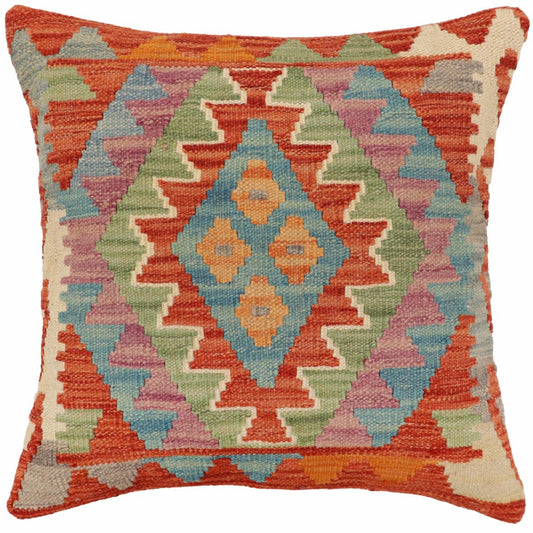 handmade Traditional Pillow Rust Blue Hand-Woven SQUARE 100% WOOL Hand woven turkish pillow2 x 2