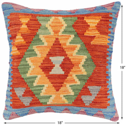 handmade Traditional Pillow Rust Blue Hand-Woven SQUARE 100% WOOL Hand woven turkish pillow2 x 2