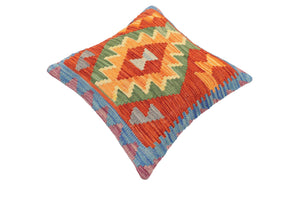 handmade Traditional Pillow Rust Blue Hand-Woven SQUARE 100% WOOL Hand woven turkish pillow2 x 2