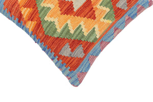 handmade Traditional Pillow Rust Blue Hand-Woven SQUARE 100% WOOL Hand woven turkish pillow2 x 2