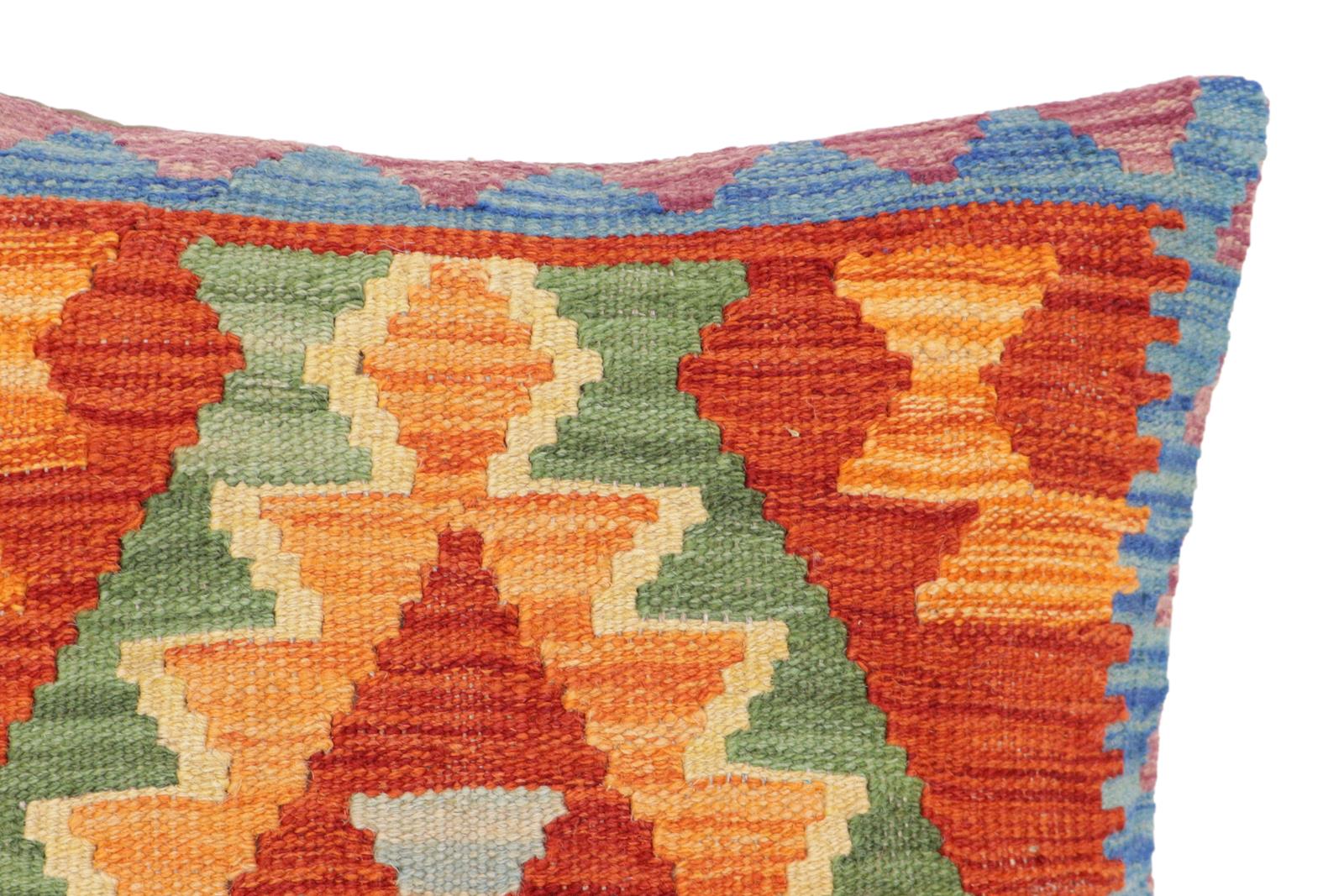 handmade Traditional Pillow Rust Blue Hand-Woven SQUARE 100% WOOL Hand woven turkish pillow2 x 2