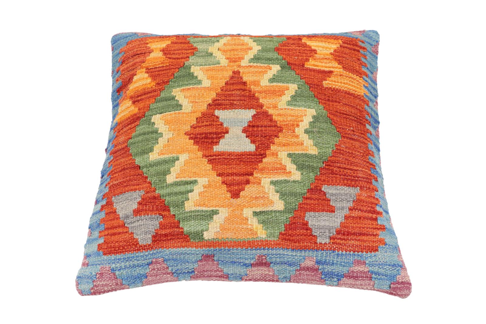 handmade Traditional Pillow Rust Blue Hand-Woven SQUARE 100% WOOL Hand woven turkish pillow2 x 2