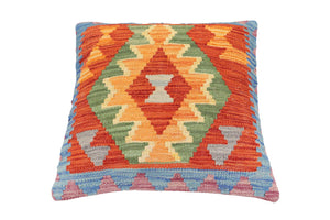 handmade Traditional Pillow Rust Blue Hand-Woven SQUARE 100% WOOL Hand woven turkish pillow2 x 2