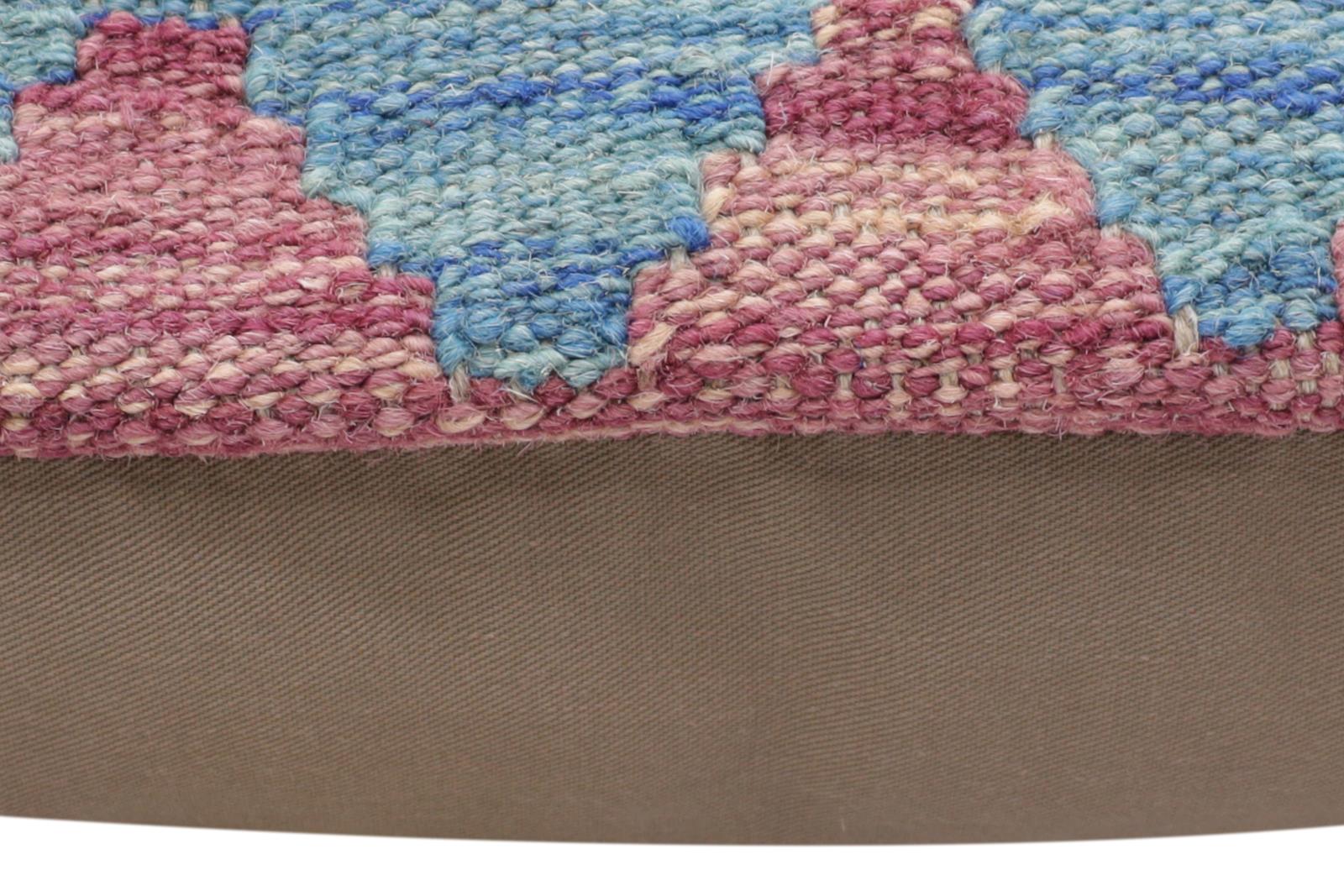 handmade Traditional Pillow Rust Blue Hand-Woven SQUARE 100% WOOL Hand woven turkish pillow2 x 2