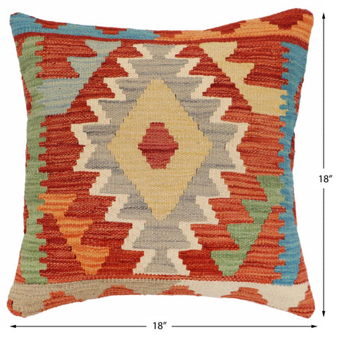 handmade Traditional Pillow Rust Blue Hand-Woven SQUARE 100% WOOL Hand woven turkish pillow2 x 2