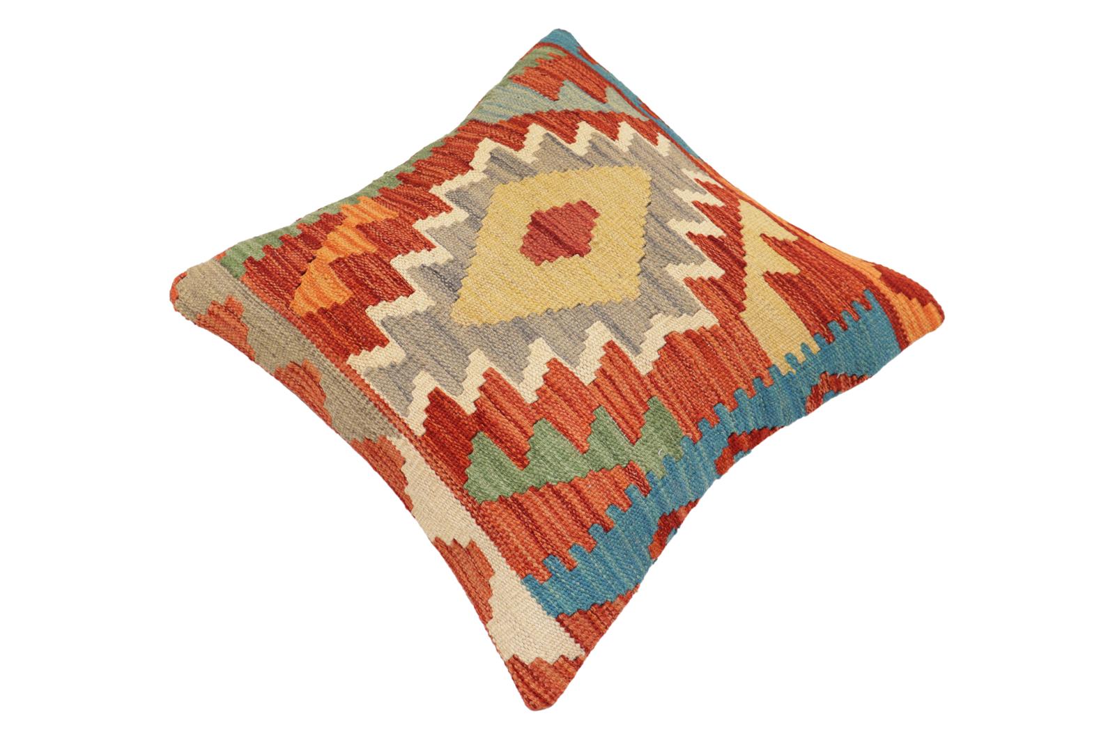 handmade Traditional Pillow Rust Blue Hand-Woven SQUARE 100% WOOL Hand woven turkish pillow2 x 2