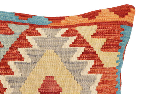 handmade Traditional Pillow Rust Blue Hand-Woven SQUARE 100% WOOL Hand woven turkish pillow2 x 2