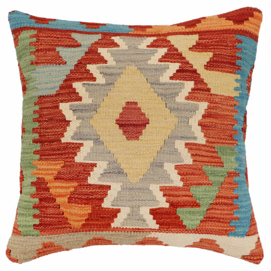 handmade Traditional Pillow Rust Blue Hand-Woven SQUARE 100% WOOL Hand woven turkish pillow2 x 2