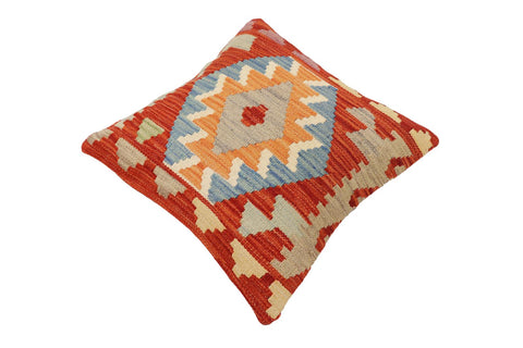 handmade Traditional Pillow Rust Blue Hand-Woven SQUARE 100% WOOL Hand woven turkish pillow2 x 2
