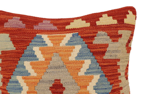 handmade Traditional Pillow Rust Blue Hand-Woven SQUARE 100% WOOL Hand woven turkish pillow2 x 2