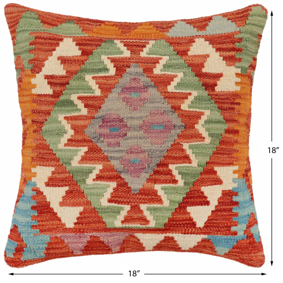 handmade Traditional Pillow Rust Blue Hand-Woven SQUARE 100% WOOL Hand woven turkish pillow2 x 2