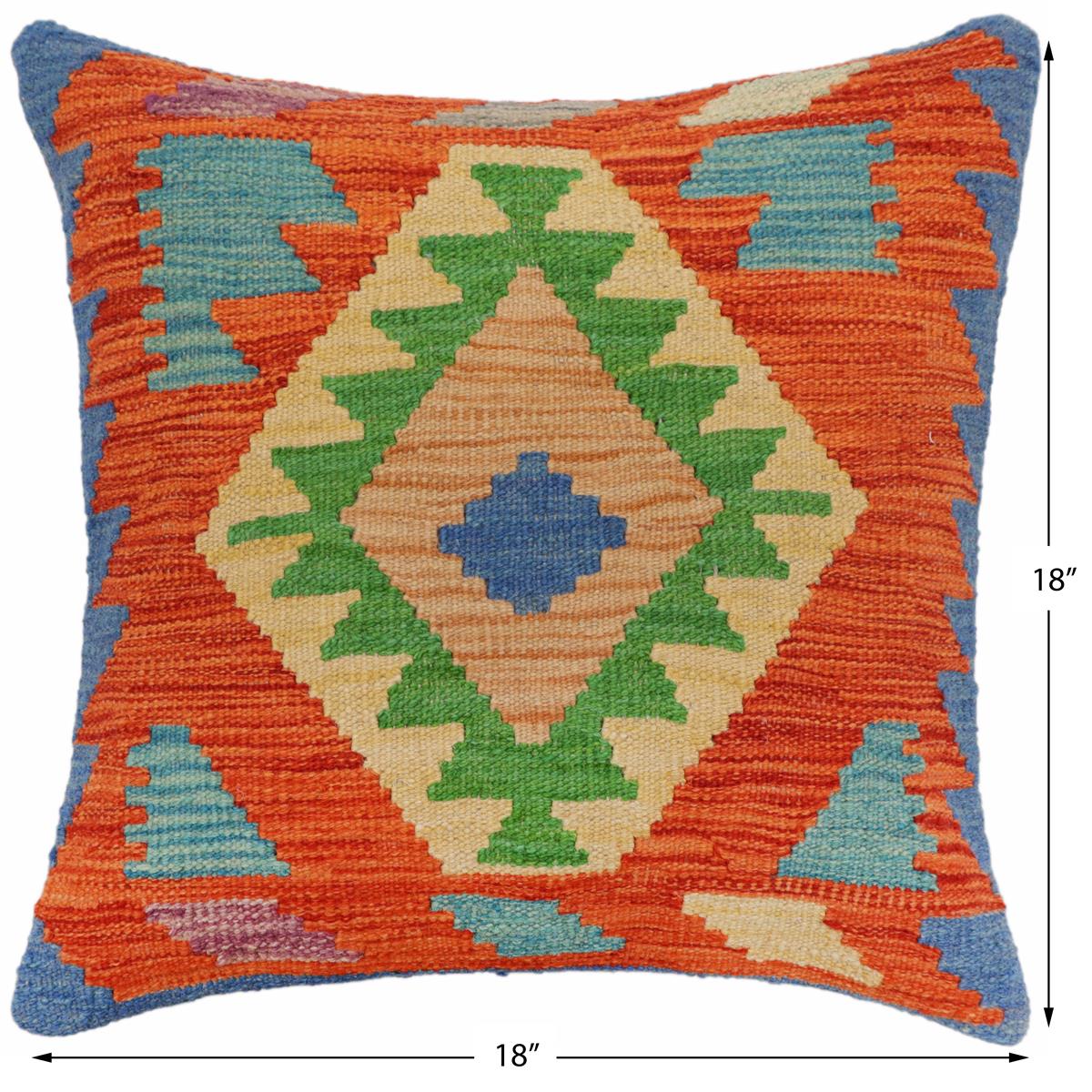 handmade Traditional Pillow Rust Blue Hand-Woven SQUARE 100% WOOL Hand woven turkish pillow2 x 2