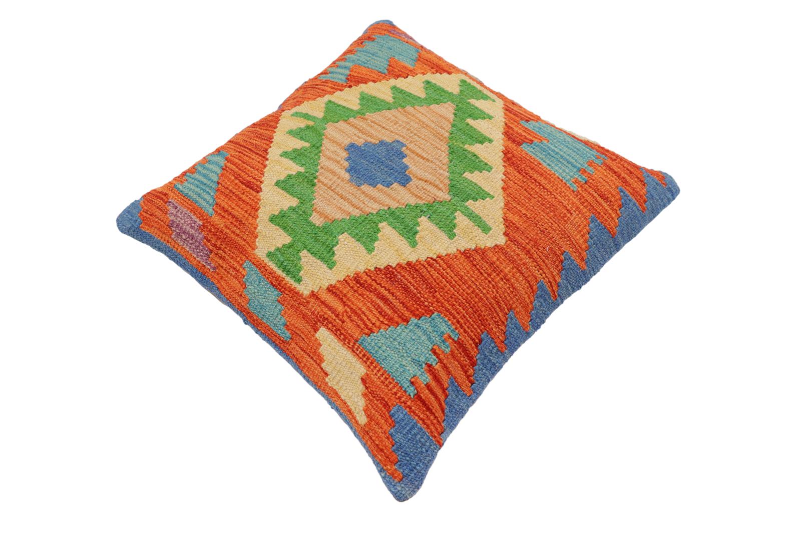 handmade Traditional Pillow Rust Blue Hand-Woven SQUARE 100% WOOL Hand woven turkish pillow2 x 2
